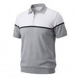 Men Color Block Knitted Polo Shirt With Zip Neck