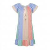 Women Striped Midi Dress With Ruffle Sleeves