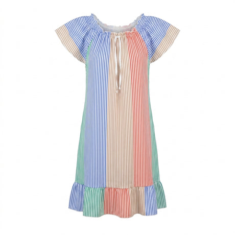 Women Striped Midi Dress With Ruffle Sleeves