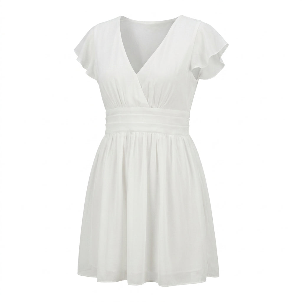 Casual V Neck Puff Sleeve Mini Dress