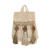 Woven Straw Mini Backpack With Tassel