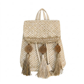 Woven Straw Mini Backpack With Tassel
