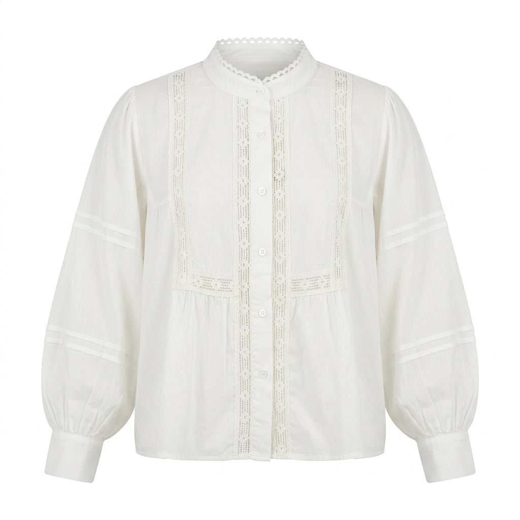 Girls Long Sleeve Lace Trim Blouse