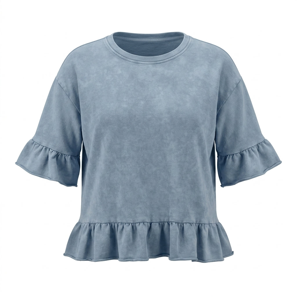 Girls Ruffle Hem Denim Top