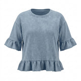 Girls Ruffle Hem Denim Top