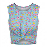 Girls Dolphin Print Sleeveless Top And Shorts Set