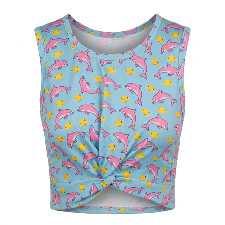 Girls Dolphin Print Sleeveless Top And Shorts Set