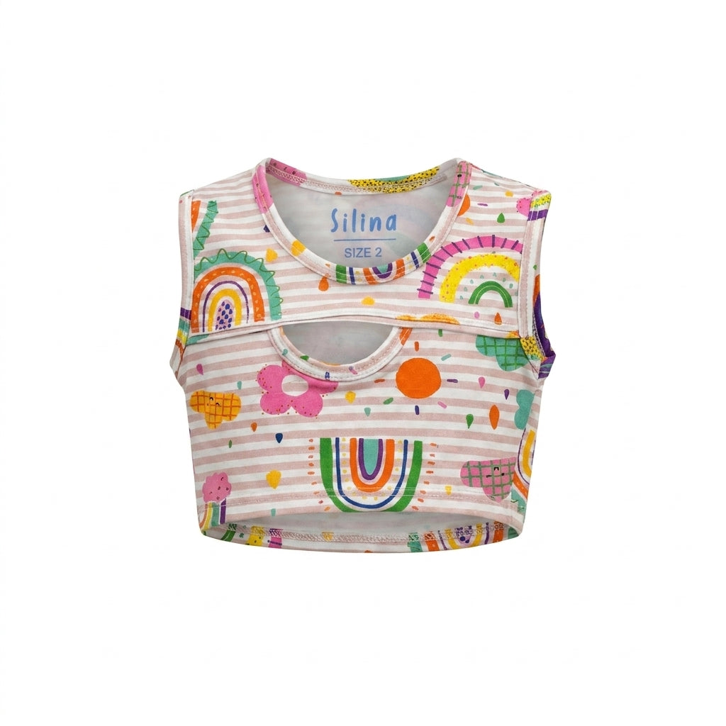 Girls Print Sleeveless Top And Shorts Set