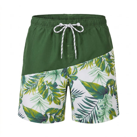 Men Palm Print Color Block Swim Shorts