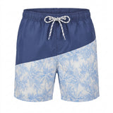 Men Palm Print Color Block Swim Shorts