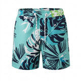 Men Aqua Tropical Leaf Print Swim Shorts