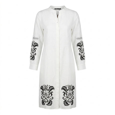 Women Printed Sleeve Button Front Tunic Dress
