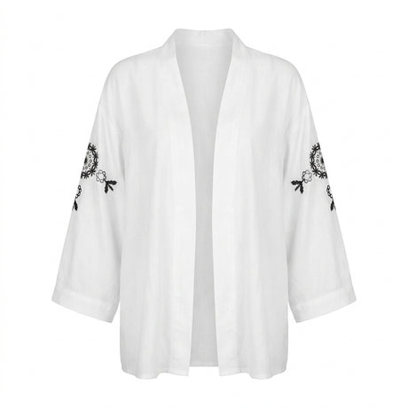 Women Embroidered Open Front Cover Up Blouse