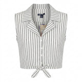 Women Striped Sleeveless Tie Front Blouse