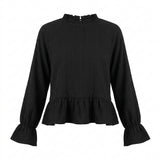 Women Ruffle Hem Long Sleeve Blouse