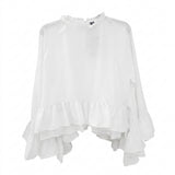 Women Ruffle Hem Long Sleeve Blouse