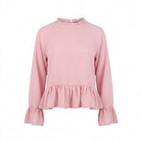 Women Ruffle Hem Long Sleeve Blouse