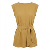Women Textured Sleeveless Tie Waist Top