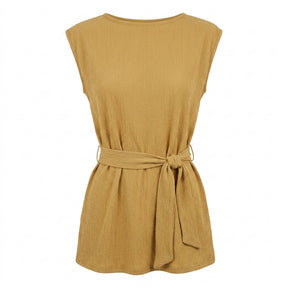 Women Textured Sleeveless Tie Waist Top