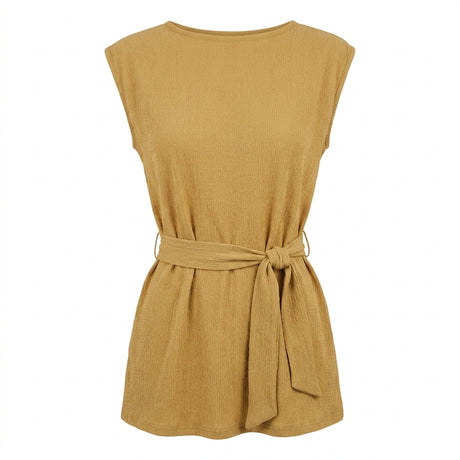 Women Textured Sleeveless Tie Waist Top