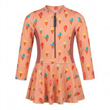 Girls Ice Print Long Sleeve Swim Dress