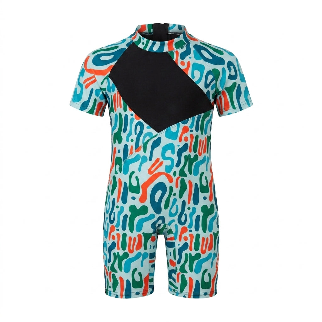 Kids Abstract Print Short Sleeve Swimsuit