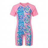 Girls Marble Print Short Sleeve Swimsuit