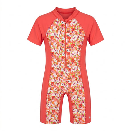 Girls Floral Print Short Sleeve Swimsuit