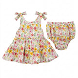Floral Tiered Sleeveless Dress With Matching Bloomers