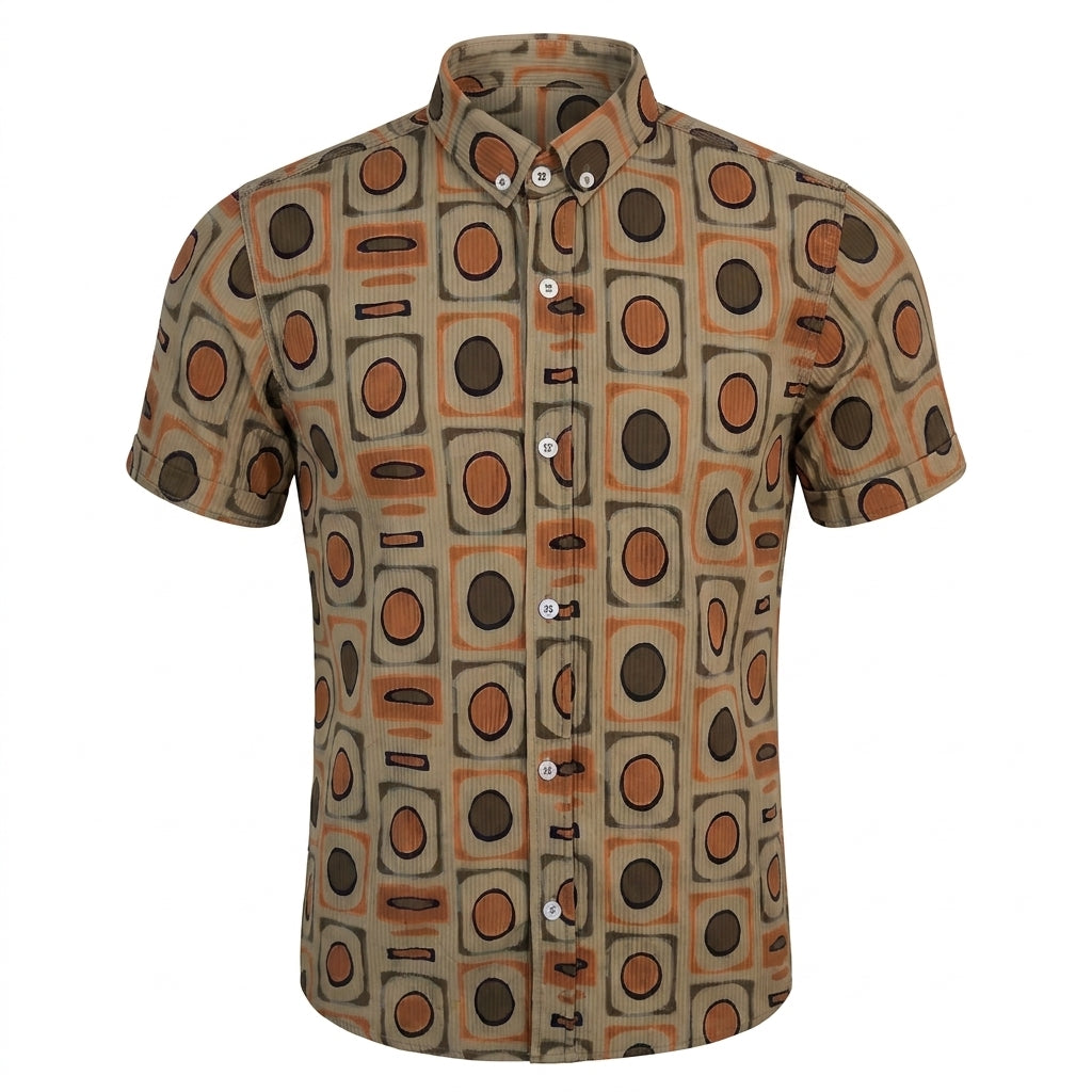 Boys Retro Geometric Print Short Sleeve Shirt