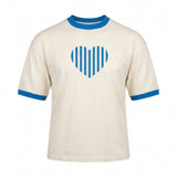 Casual Heart Print Contrast Trim Short Sleeve T Shirt