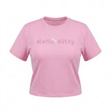 Women Crew Neck Graphic T Shirt Hello Kitty