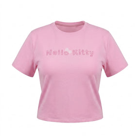 Women Crew Neck Graphic T Shirt Hello Kitty