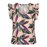 Girls Tropical Leaf Print Ruffle Sleeve Blouse