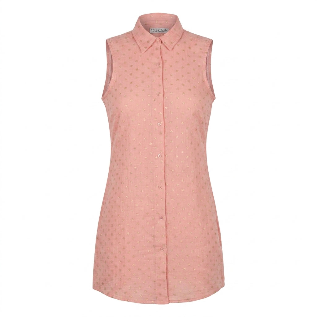 Girls Sleeveless Metallic Dot Shirt Dress