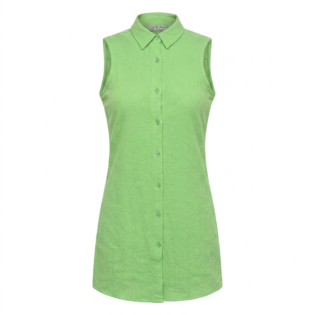 Girls Sleeveless Eyelet Shirt Dress