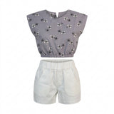 Girls Floral Print Blouse And Shorts Set
