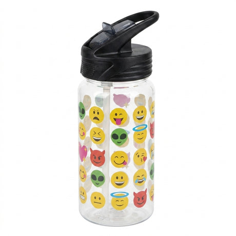 Emoji Print Plastic Water Bottle With Straw