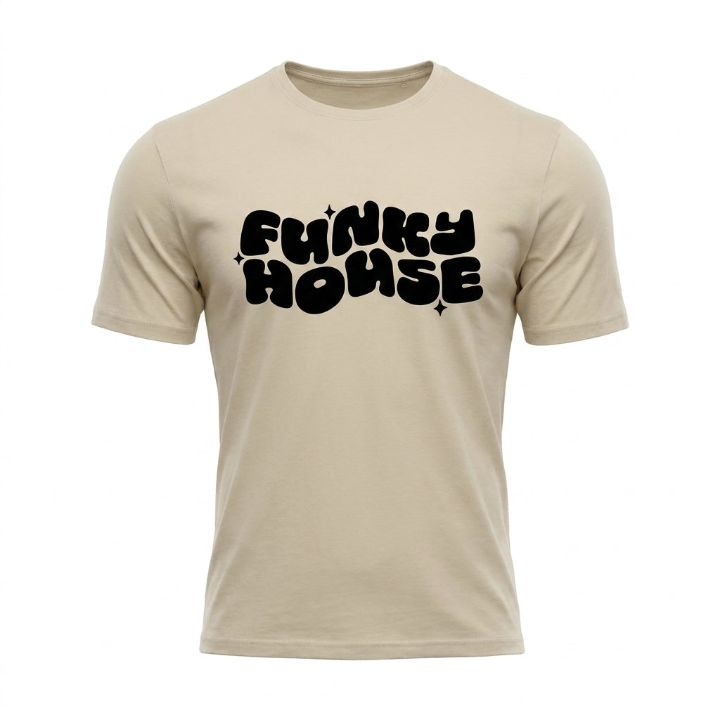 Men Funky House Graphic Crew Neck Short Sleeve T Shirt