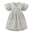 Girls Tropical Leaf Print Dress With Ruffle Sleeves