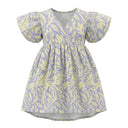 Girls Tropical Leaf Print Dress With Ruffle Sleeves