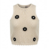 Girls Knitted Sleeveless Top And Pants Set With Floral Appliqués