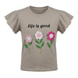 Girls Short Sleeve Graphic T Shirt With 3D Floral Appliqués