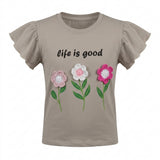 Girls Short Sleeve Graphic T Shirt With 3D Floral Appliqués