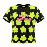 Girls Floral Printed T Shirt Keep Going