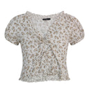 Floral Tie Front Blouse With Puff Sleeves