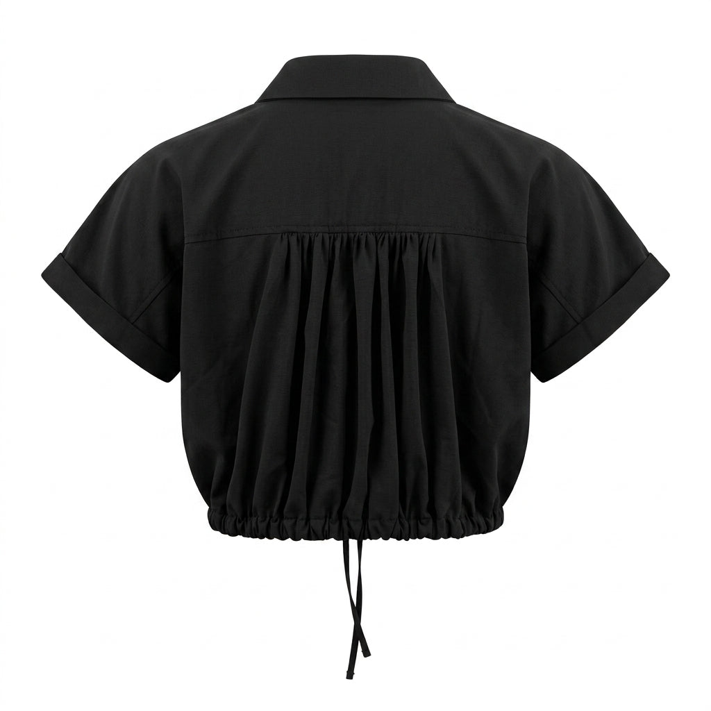 Women Cropped Drawstring Short Sleeve Shirt