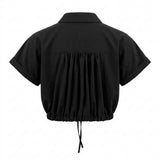 Women Cropped Drawstring Short Sleeve Shirt
