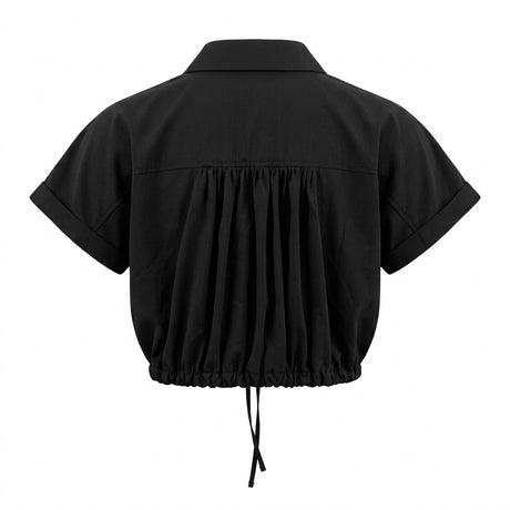 Women Cropped Drawstring Short Sleeve Shirt