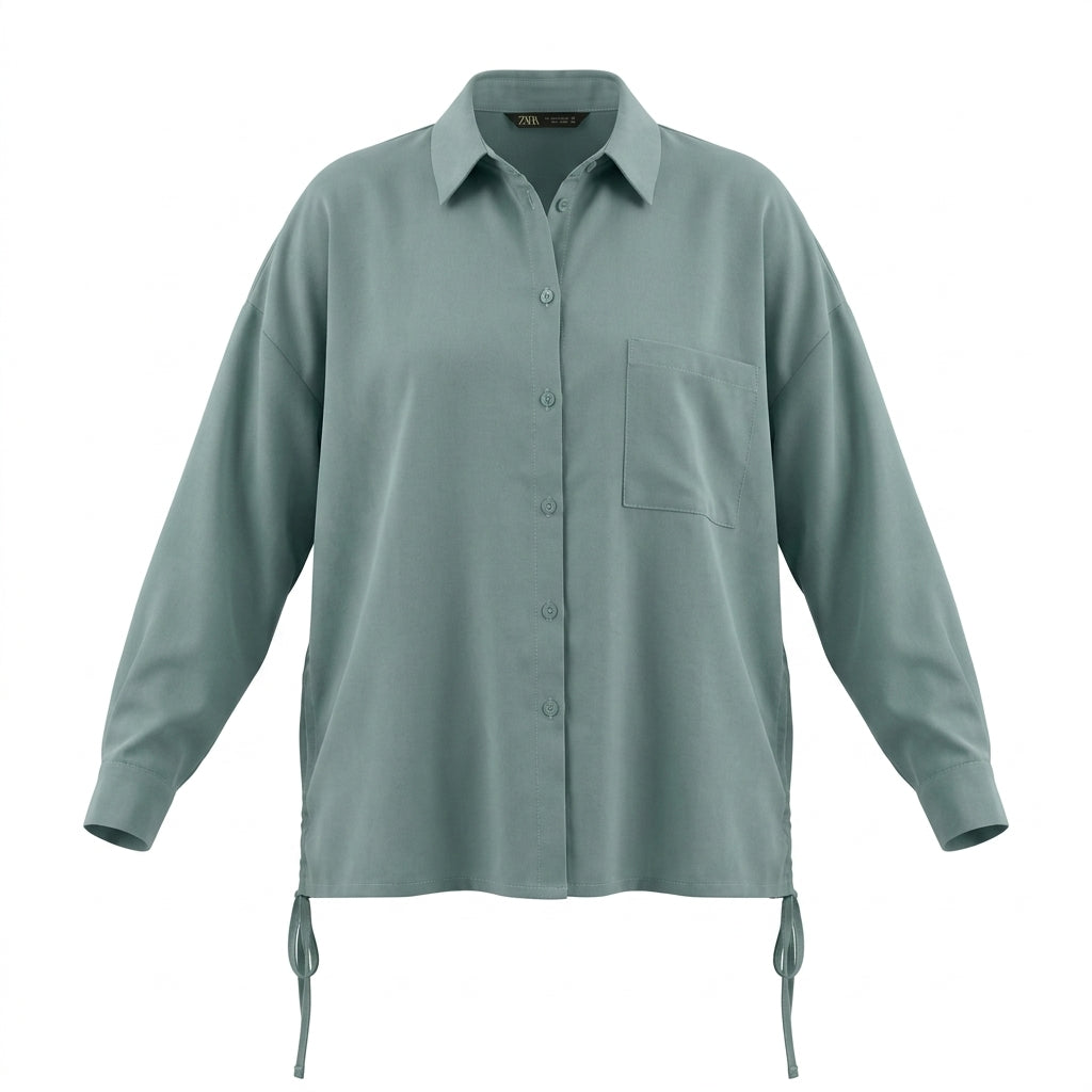 Women Oversized Long Sleeve Shirt With Adjustable Side Tie